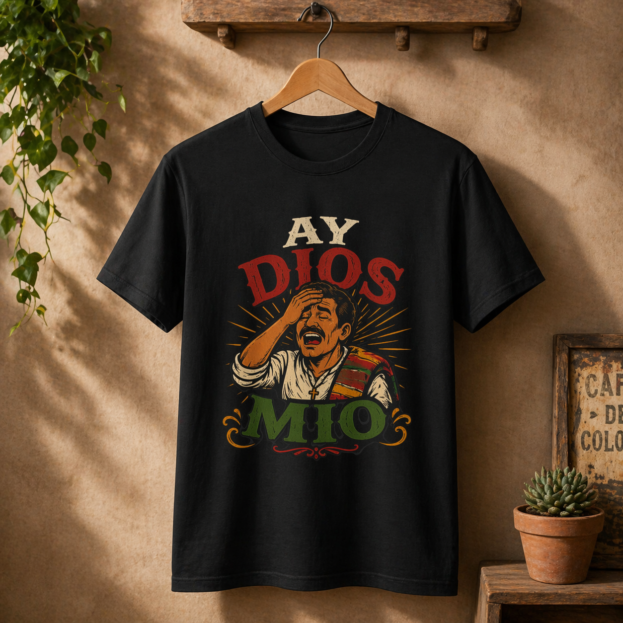 Ay Dios Mio Graphic Tee — Funny Retro Latino Meme T‑Shirt