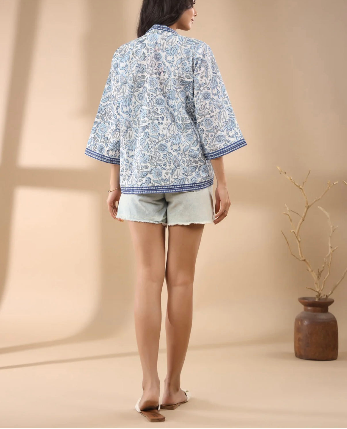 Blue Cotton Floral Printed Crop Top
