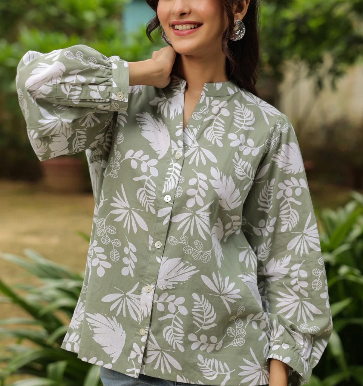 Sage Green Floral Cotton Top