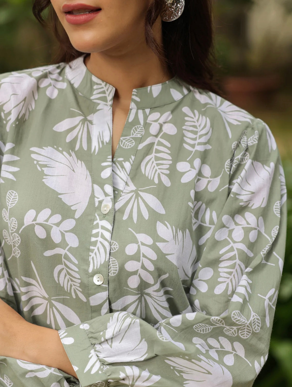 Sage Green Floral Cotton Top