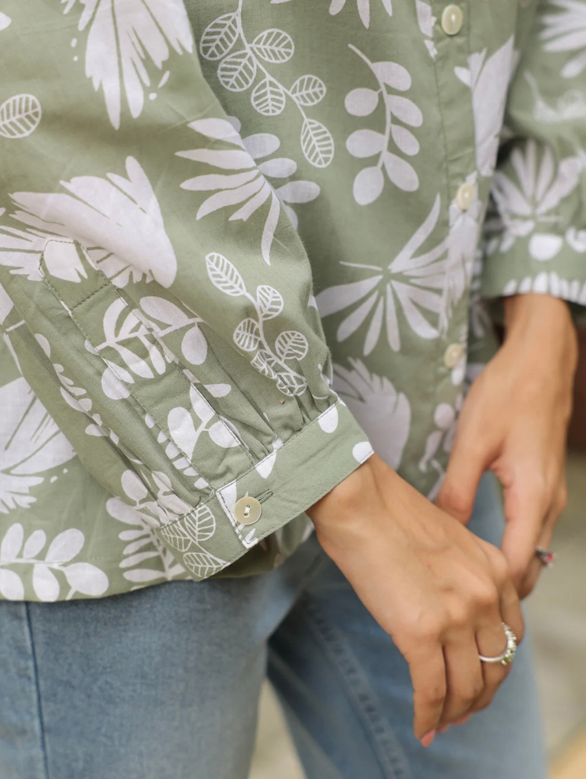 Sage Green Floral Cotton Top