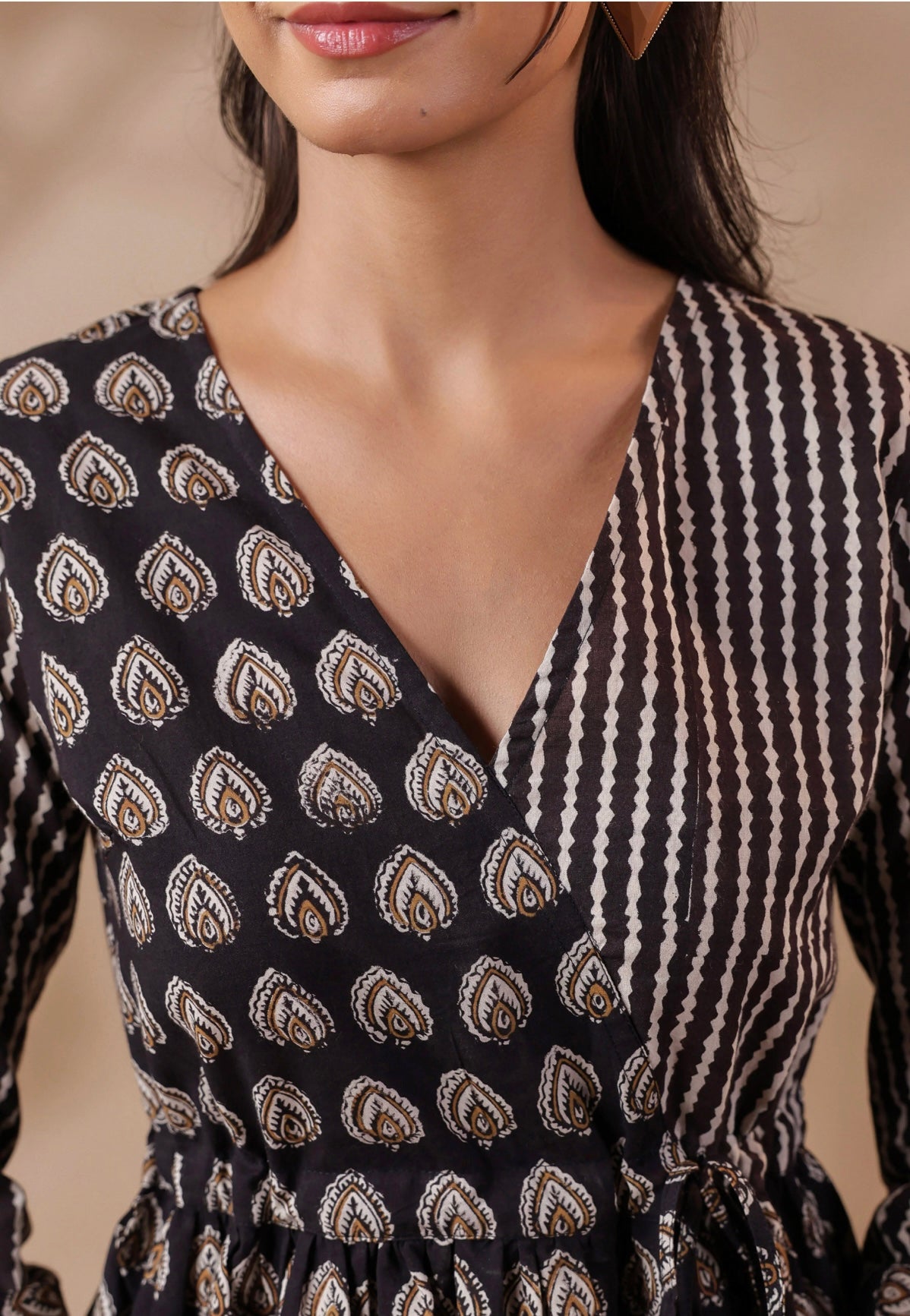 Black Printed Peplum Cotton Top